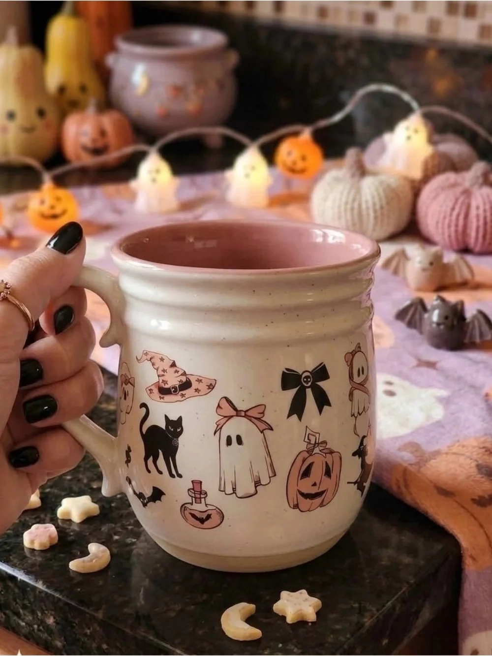 NEW Halloween Ghost & Cat Ceramic Mug